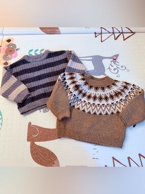 Zara Cozy Knit Sweater 18-24 mos Set Brown Beige and Grey Blue